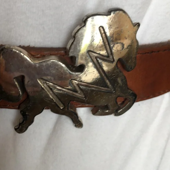 Brown Leather Cowboy Belt with Silvertone Accents - Picture 7 of 10